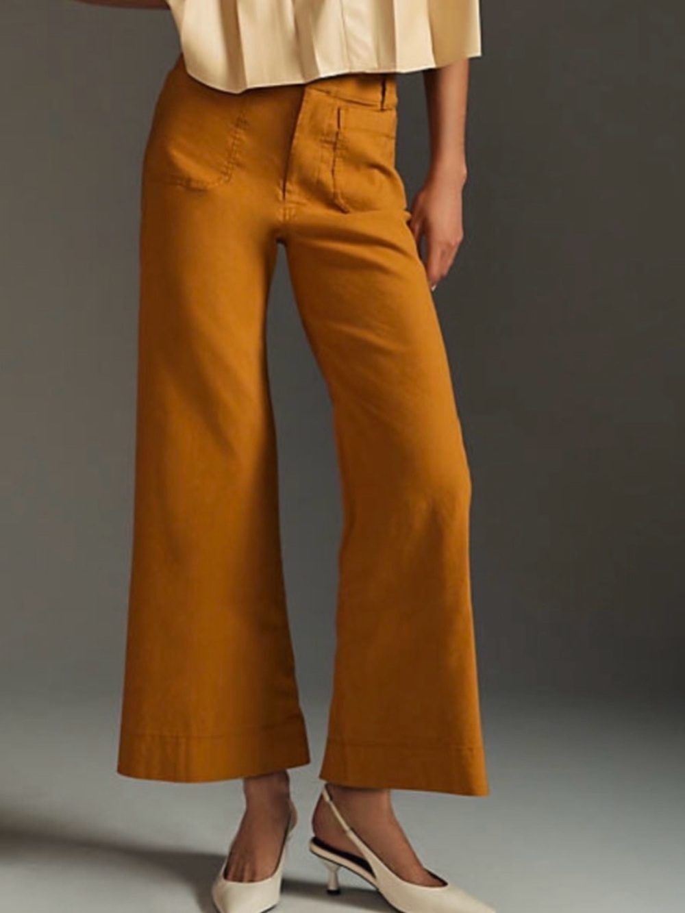 Anthropologie Maeve Women Colette Wide Leg Pants Bronze Tan Linen Size 31
